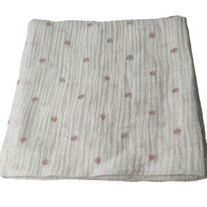 Aden + Anais Muslin Swaddle Blanket White Pink Polka Dot Cotton 42.5 x 40.5 inch